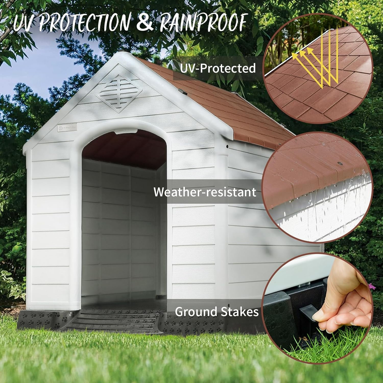 Waleaf Durable Waterproof Plastic Dog House for Small to Large Sized Dogs, Indoor Outdoor Doghouse with Elevated Floor