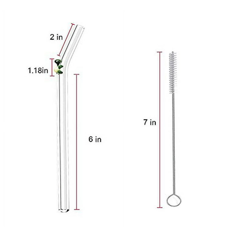 Yeegfey 3pcs Reusable Glass Straws Green Turtle on Clear Bent Straw 8 in x 9 mm with Cleaning Brush, Perfect for Smoothies, Cocktails