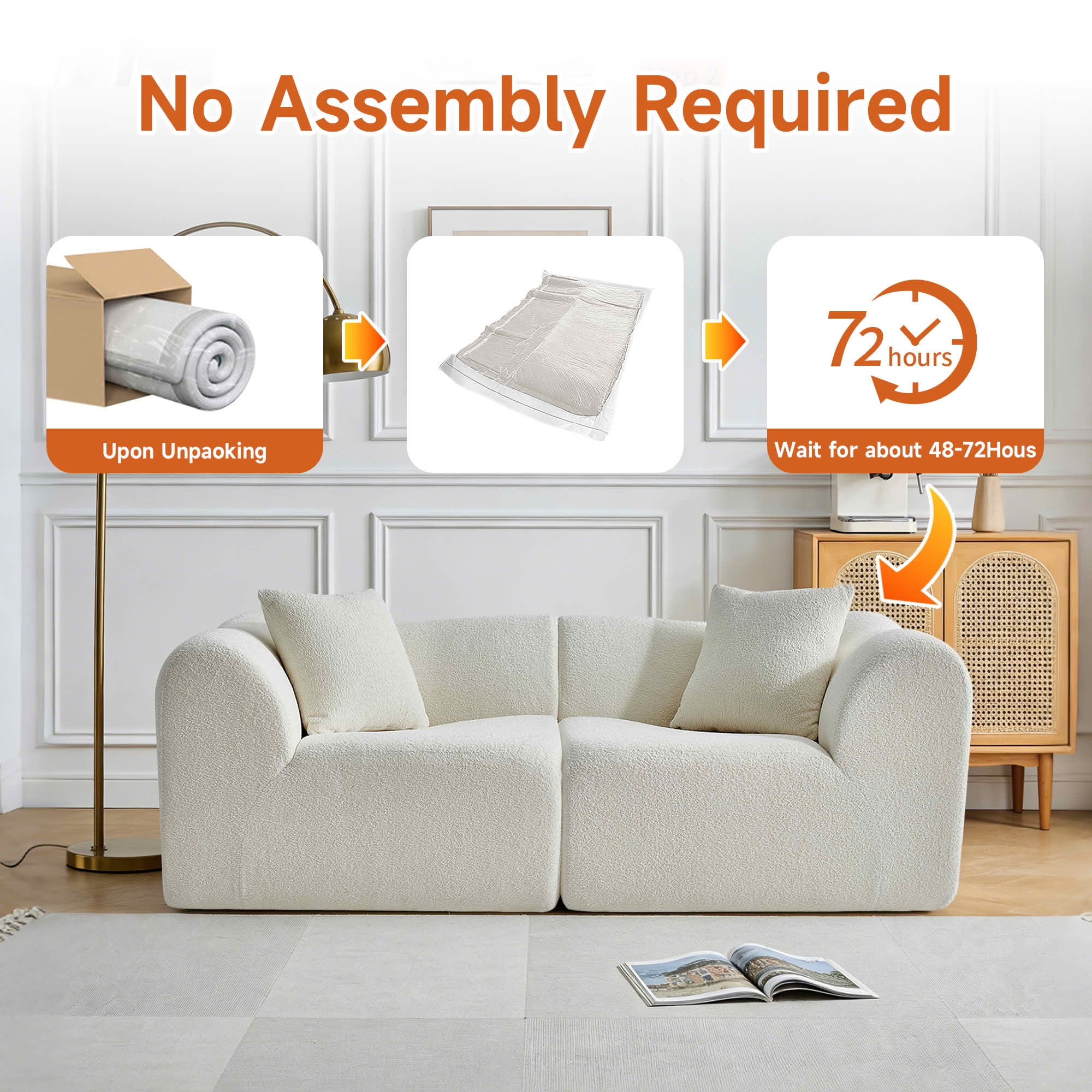 MAYEERTY Modern Velvet Loveseat Sofa with Throw Pillows Compact Space-Saving Couch