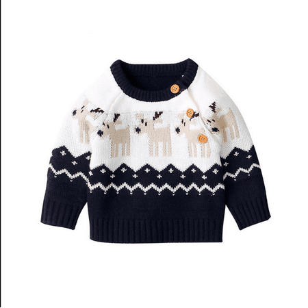 Christmas Jumper Toddler Baby Long Sleeve Warm Knitted Reindeer Top Clothing Blue 100cm Walmart