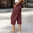 thumbnail image 5 of ibiyuan Work Pants Women Stretch High Waisted Wide Leg Women's Palazzo Pants Loose Trousers Drawstring Cotton Lounge Pants Women Cropped Spring Summer Vacation Outfits, 5 of 7