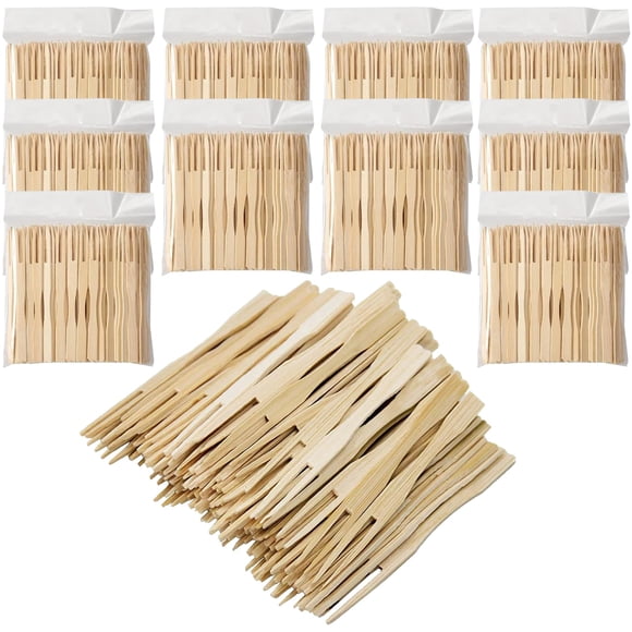 1000 Pcs Fourchettes en Bambou, BetterJonny Fourchettes Jetables Brochettes à Deux Broches Cure-Dents à Extrémité Émoussée Mini Fourchettes de Dégustation de Cocktail Pics Alimentaires pour Fruits pour Fête, B