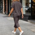 thumbnail image 7 of Zynoxe Womens Solid Color Lounge Sets Casual Crew Neck Short Sleeve Tops and Drawstring Capri Pants Tracksuit Sets Breathable Soft Two Piece Outfits, 7 of 7