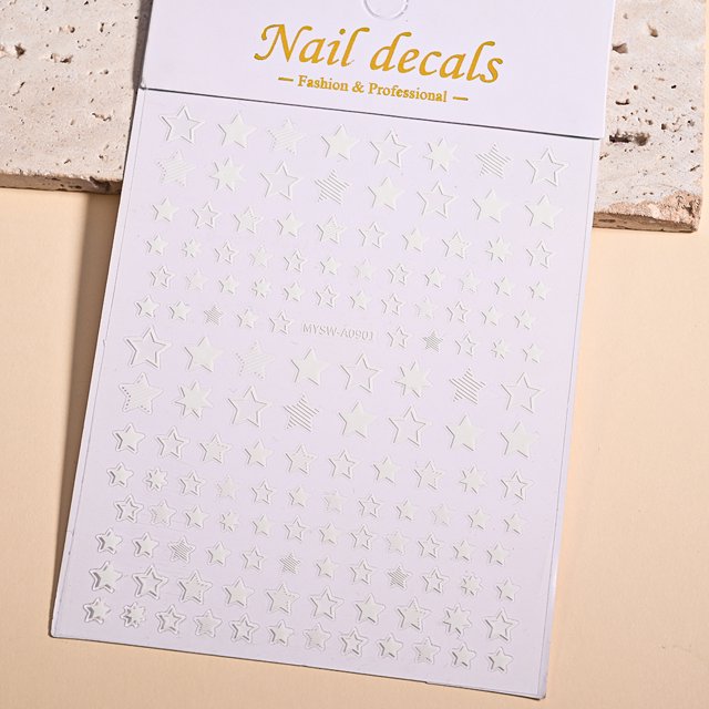 Pegatinas 3D de estrella dorada y plateada para decoración de uñas, calcomanías de luna creciente en blanco y negro, pegatinas deslizantes autoadhesivas para esmalte, decoración de manicura