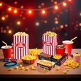 thumbnail image 3 of 48 piezas de suministros para fita nocturna de película, 24 cajas de aperitivos, 12 bandejas de alimentos, 12 bolsas de mitas de maíz, soporte de papel dechable, accorios de noche, 3 of 5