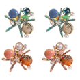 thumbnail image 4 of 4 anillos de servilleta de estrella de mar, perlas de diamantes de imitación en la costa del océano, azul Afortunado Sencillez, 4 of 4