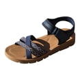 thumbnail image 3 of Rotm Women Heels Comfortable Womens Sandals Shoes Comfort Walking with Non Slip on Casual Summer 2026 Shoes Dress Ankle Elastic Jeweled Bohemian Flats Vacation Wedding Blue,7, 3 of 6