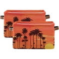 thumbnail image 2 of Coolnut Summer Palm Trees Storage Basket Collapsible Toy Storage Bins Waterproof Canvas Storage Basket with Leather Handles for Home Closets Offices,Kids Toy and Gift Baskets,2PCS Home Decor, 2 of 7