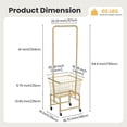 thumbnail image 3 of Rolling Laundry Cart with Wheels, Hamper Basket Organizer with Hanging Rack and Wire Storage Shelf, 3 of 10