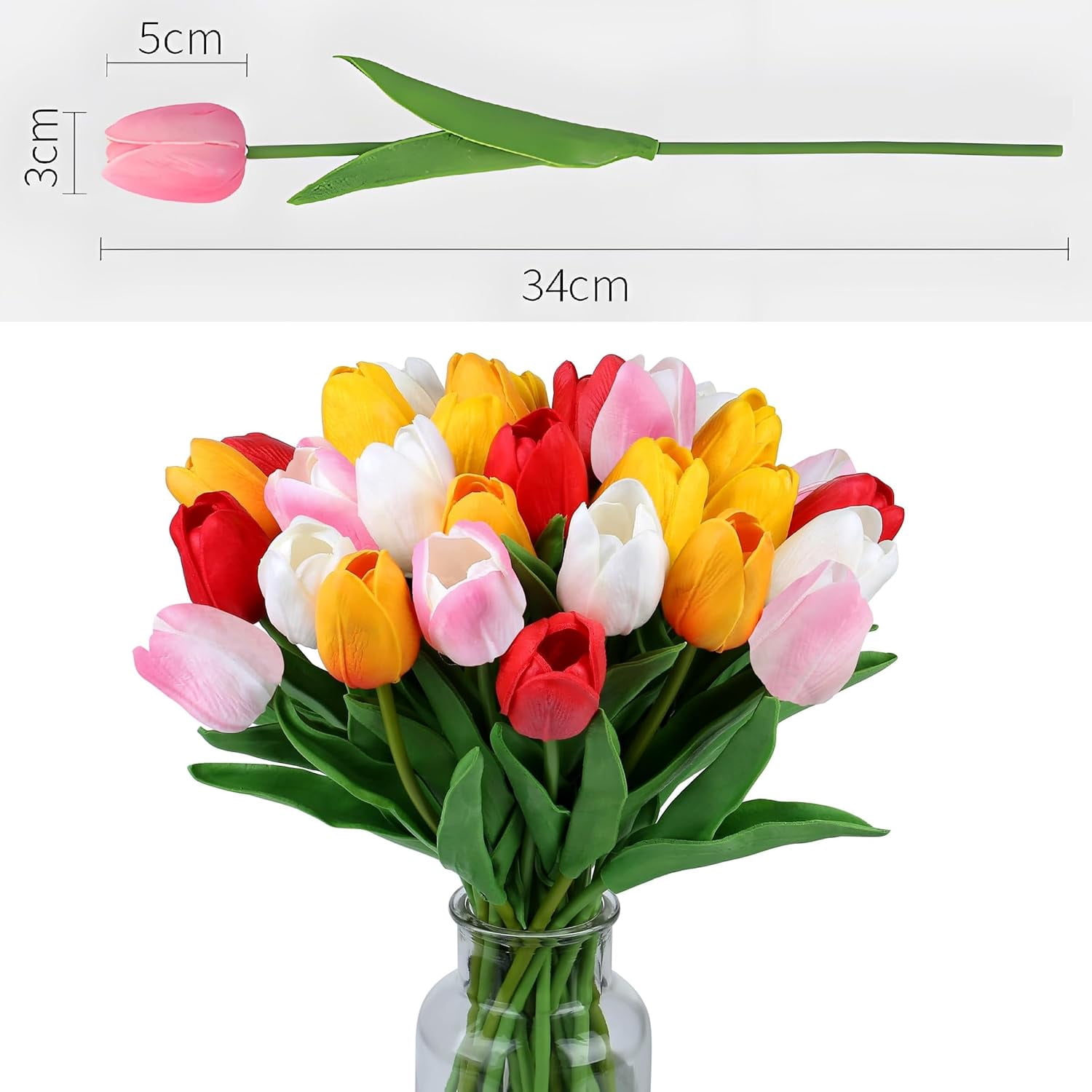10pcs White Artificial Flowers Fake Tulips 13" Silk Flower for Home Kitchen Wedding Decor Bouquet Decorations Office Floral Arrangements