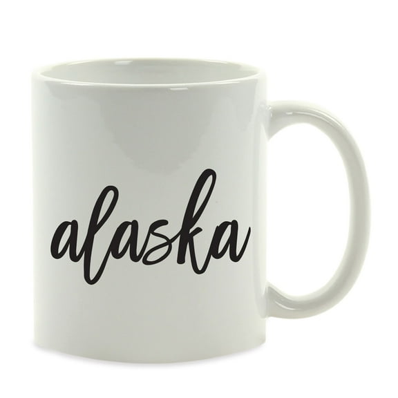 Koyal Wholesale Black Calligraphy Alaska US State Ceramic Coffee Mug