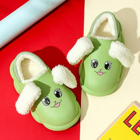 

CoCopeanut Cute Bounce Rabbit Ear slipper Lovely Cartoon Child Cotton Shoes Winter Waterproof Warm Plush Kids Slippers Moving Baby Slipper