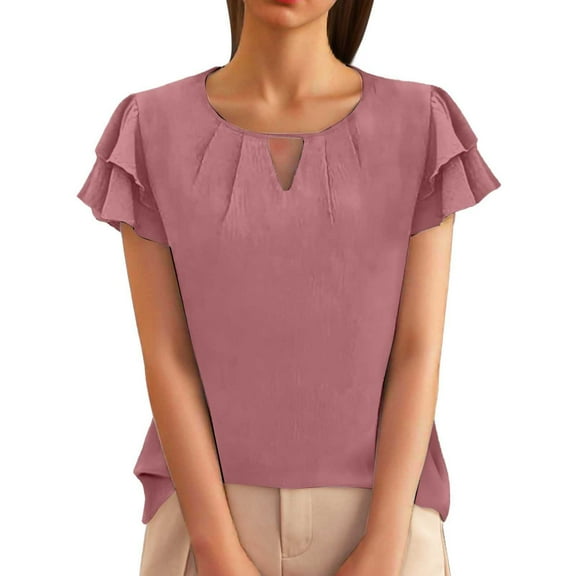 BAODANN Women Fashion Casual Business Work Shirt Round Neck Short Sleeved Burnout Tee Shirts Athletic Short Sleeve Shirt Women Tops Women Casual Long Sleeve Tops for Women Short Sleeve Athletic Top