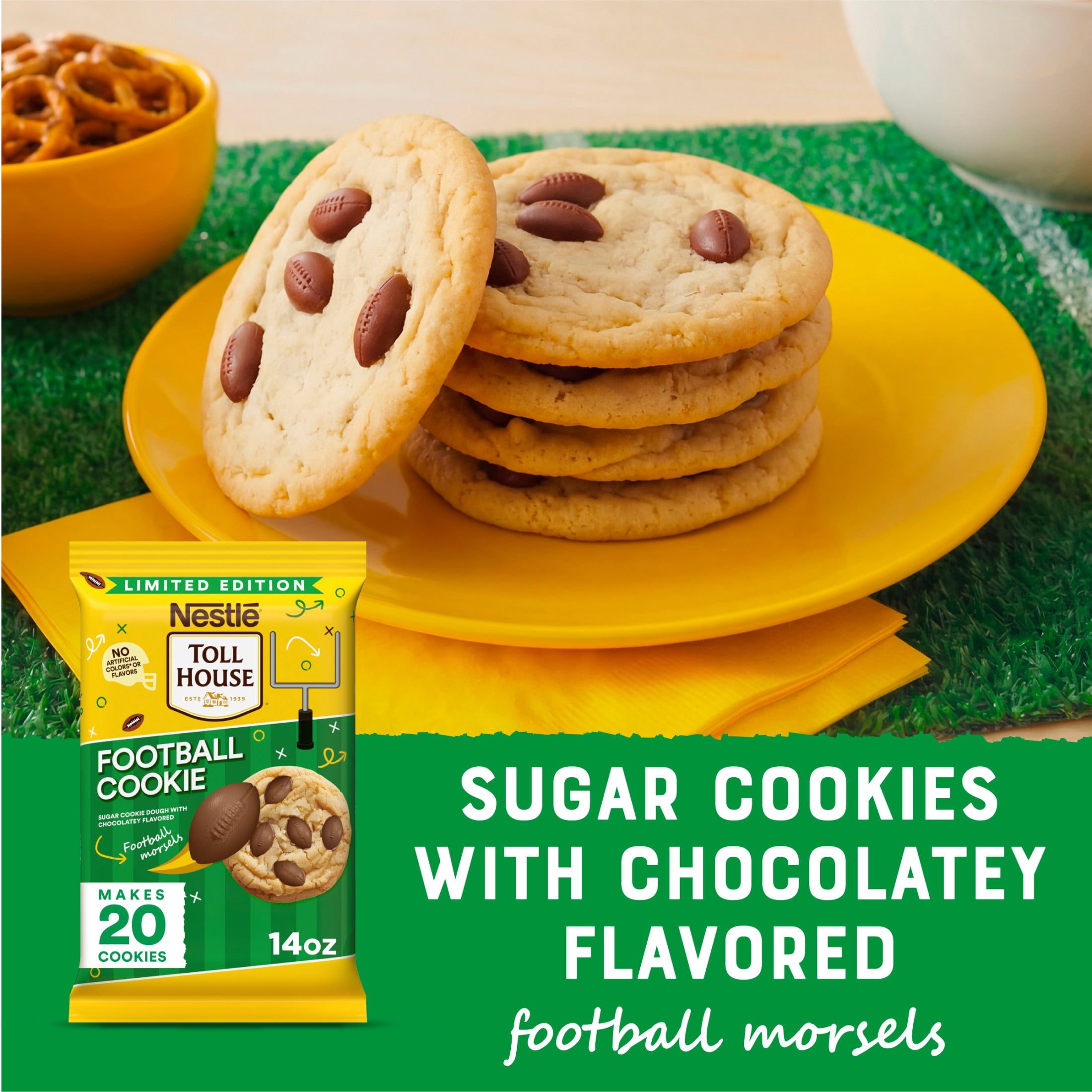 Nestle Toll House Football Cookies, Sugar Cookie Dough, Football Snacks, 20 Cookies 14 oz