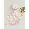 thumbnail image 3 of FEORJGP Toddler Girls Bikini Infant Zipper Swimwear Long Sleeve Romper Floral/Pattern Print Jumpsuit Crew Neck Bodysuit Little Girl Bathing Suit with Hat for Beach Swimming, 3 of 9