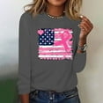 thumbnail image 2 of Luxalzxs Breast Cancer Awareness Tops for Women Cute Long Sleeve Pink Ribbon USA Flag Print Shirts Causal Crewneck Pullover Tops T Shirt Blouse, 2 of 4