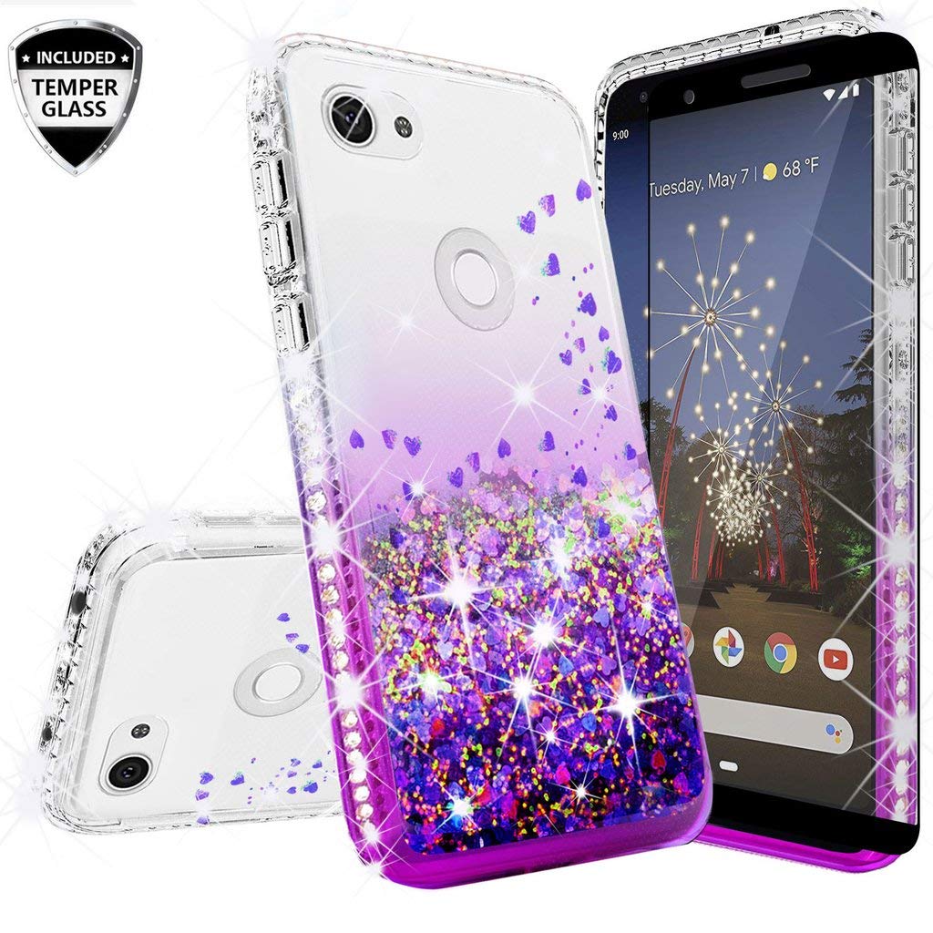 Cute Phone Case for Google Pixel 3a XL Case w[Full Cover Tempered Glass