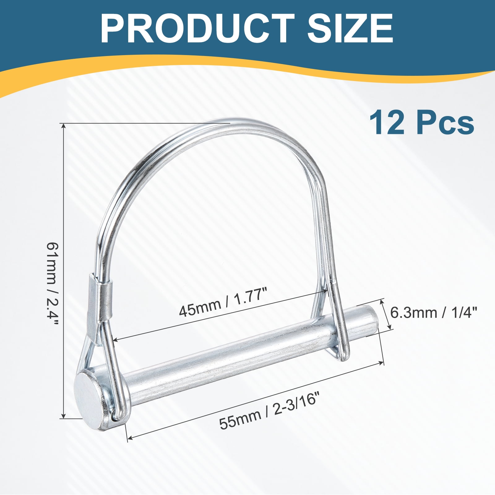 Uxcell 12pcs Trailer Coupler Pin (1/4" x 2-3/16" M6.3) - Wire Lock Pin Safety Shaft Locking Hitch PTO Pins, for Farm Trailers Towing Lawn Hitches Garden Tractor Kayak Boat