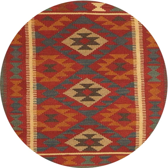 Ahgly Company Indoor Round Contemporary Neon Red Oriental Area Rugs, 8' Round