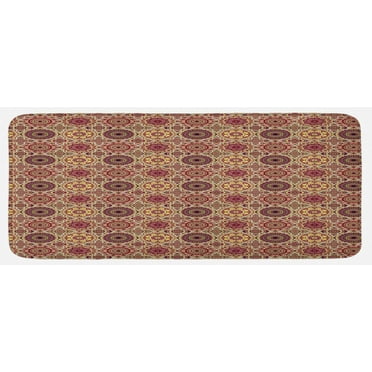 Moroccan Kitchen Mat, Patchwork Style Pattern with Old Fashioned Flowers Bohemian Illustration, Plush Decorative Kitchen Mat with Non Slip Backing, 47" X 19", Multicolor, by Ambesonne