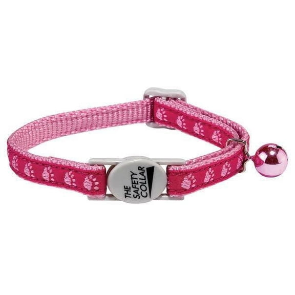 Two Tone Pawprint Cat Collar Jingle Bell Nylon Ribbon Fits 8" - 12" Choose Color (Pink)