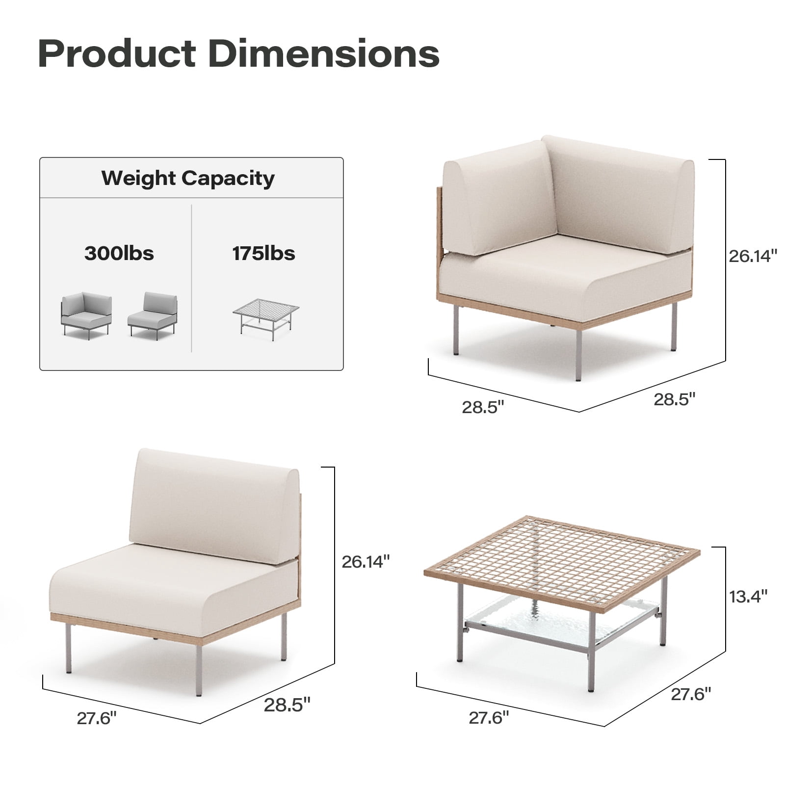 LAUSAINT HOME 5 Pieces Patio Conversation Set, Outdoor Wicker Furniture Set with Beige Cushions for Garden