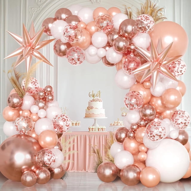 Juego de Globos para Decoraciones de Fiesta, 144 Pcs Vintage Pink Rose Gold Globo Guirnalda Arco Kit para Propuesta, Boda, Cumpleaños, Aniversario