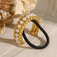 thumbnail image 3 of Stainless Steel 18K Gold Twist Pearl Chain Hair Ties, Ponytail Hair Cuff Hairties No Damage, Ellipse Elastic Hair Bands, Women Glossy Ponytail Holders,Geometric Gold Hair Rope Accessories(1PC, Gold), 3 of 7
