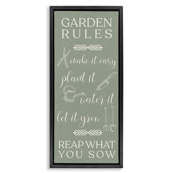 Stupell Industries Cottage Garden Rules Reap What You Sow Black Floating Frame Canvas Art, 11 x 25, by Lil' Rue