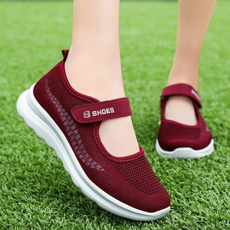 

XIAQUJ Fashion Summer Women Sports Shoes Flat Bottom Non Slip Mesh Breathable Upper Solid Color Hook Loop Easy to Wear Women s Fashion Sneakers Red 7(38)