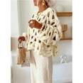 thumbnail image 3 of Suéter de punto grueso de crochet con cuello redondo y manga larga calada for mujer, 3 of 7