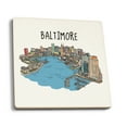 thumbnail image 1 of Baltimore, Maryland, Line Drawing (Absorbent Ceramic Coasters Set of 4 Matching Images, Cork Back, Kitchen Table Decor), 1 of 3