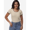 thumbnail image 3 of Women Summer Short Sleeve Shirts Crewneck Striped Color Block T Shirts Slim Fit Basic Tee Tops, 3 of 6