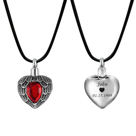 Anavia Personalized Angel Birthstone Cremation Urn Necklace for Ashes Pendant Memorial Keepsake Cremation Jewelry with Free Funnel Kit Ship Next Day [January - Garnet]