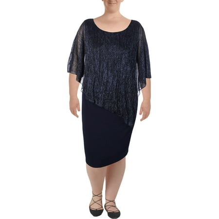 Connected Apparel Womens Plus Cape Metallic Cocktail Dress Navy 22W