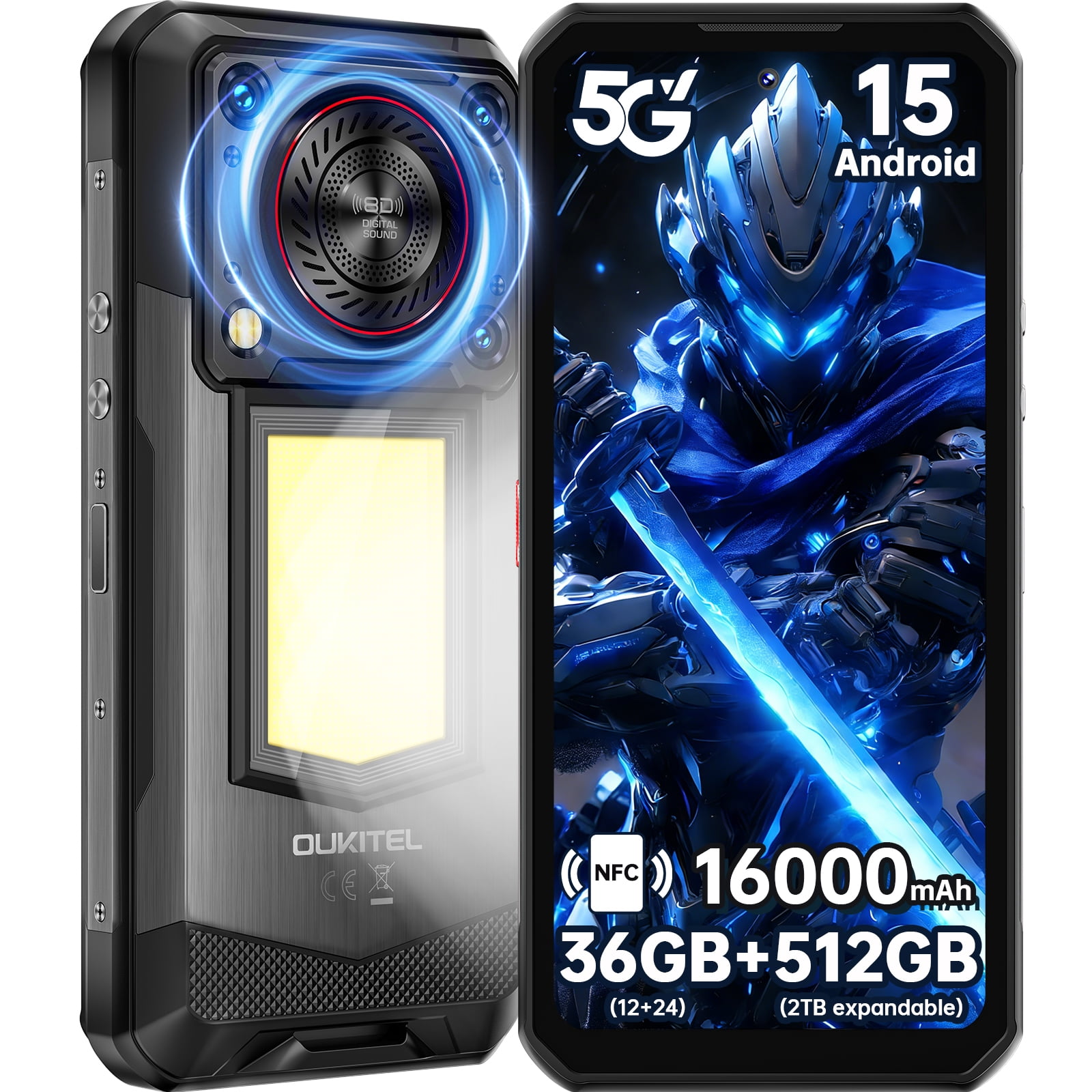 Unlocked Rugged Phone 36gb(12+24expansion)+512gb Oukitel WP56 16000mAh Battery 45W Fast Charging Ip68 Waterproof Shockproof Cell Phone For Delivery Personnel Industrial Practitioners Outdoor Users