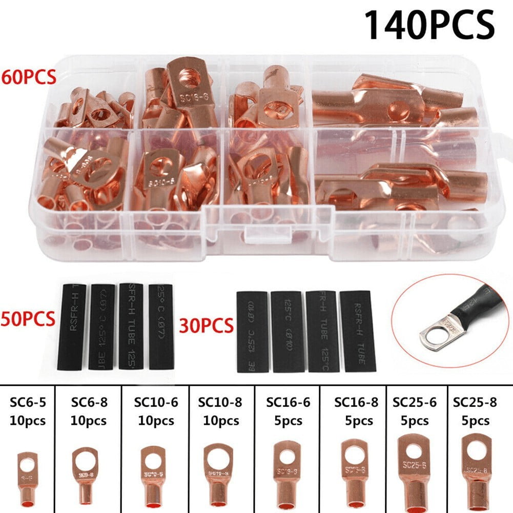 50PCS Copper Tube Terminal Battery Welding Cable Lugs Ring Crimp Connectors Set 
