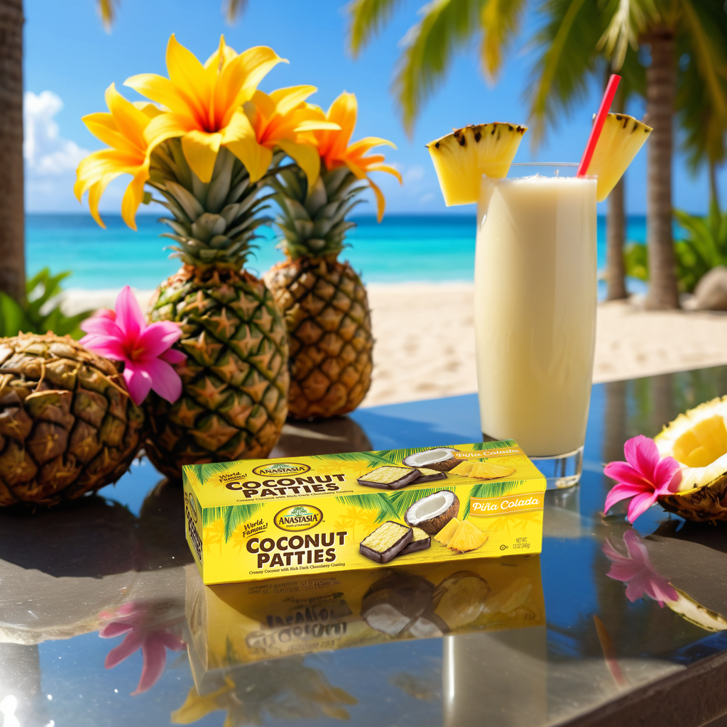 Anastasia Coconut Pina Colada,  Flavor, Coconut Candy, Florida Candy, Pina colada Coconut Patties, Dark Chocolate, 12 oz Pack, Original Recipe, Pack of 2, Tropical Treats