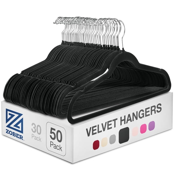 Zober Perchas de Terciopelo Paquete de 50 - Perchas Negras Resistentes para Abrigos, Pantalones y Ropa de Vestir - Juego de Perchas Antideslizantes - Perchas de Fieltro para Ropa que Ahorran Espacio