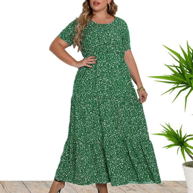 Yyeselk Plus Size Peplum Dress Summer Clearance Short Sleeve Dot Print  Dress Regular Fit Dresses for Women Crewneck Dress Trendy Elegant Dress  Green