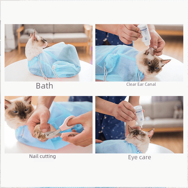 Herramientas de belleza para la limpieza de mascotas, bolsa para lavar gatos, bolsa para baño de gatos, corte de uñas, inyección de oídos, medicamento antiarañazos
