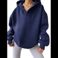 thumbnail image 2 of Sudadera con Capucha de Gran Tamaño para Mujer, Cuello en V, Forro , Larga, Estilo Y2K, Ropa de Otoño A Azul Marino M, 2 of 7