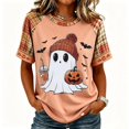 thumbnail image 2 of EANJE Halloween Shirts for Women Cute Ghost Shirt Fall Pumpkin T-Shirt Ghost Pumpkin Graphic Tees Casual Plaid Splice Short Sleeve Tops Pink S, 2 of 5