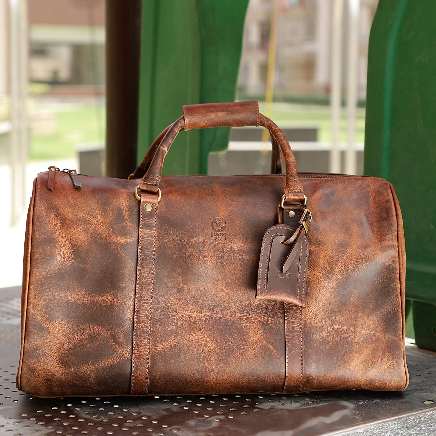 men's leather overnight duffle bag