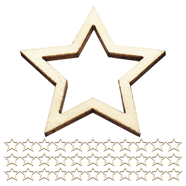 ColoMX 100 piezas de formas de estrellas de madera, adornos de estrellas de madera, rebanadas de estrellas artesanales de madera sin terminar