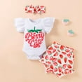 thumbnail image 2 of Penkiiy Toddler Baby Girls Ruffle Strawberry Print Clothes Cute Bow Three-piece Suit Fashion Girls Skirt 9-12 Months Red 2023 Summer Deal, 2 of 9