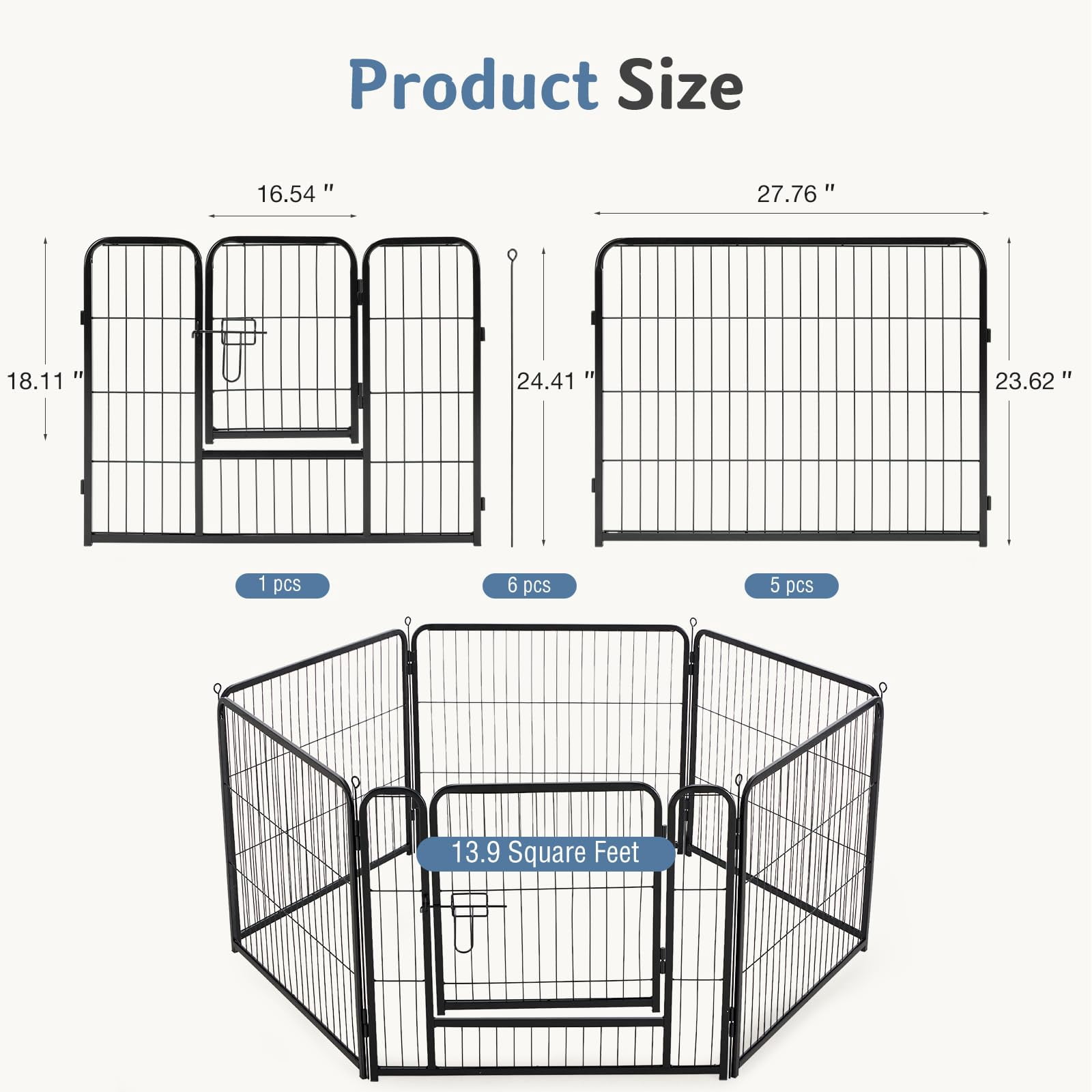 Dog Playpen Indoor  Metal 24 Inch 6 Panels Foldable Pet Fence With Door Outdoor Small Medium Large Puppy Portable Exercise Play Pen For Rv Camping Trips Yard