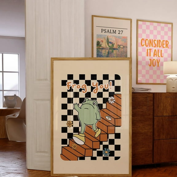 Retro Frog Print, Groovy Print, Retro Wall Art, Wall Decor, Large, Retro Poster, Dorm Decor, Trendy Print NO FRAMED POSTER