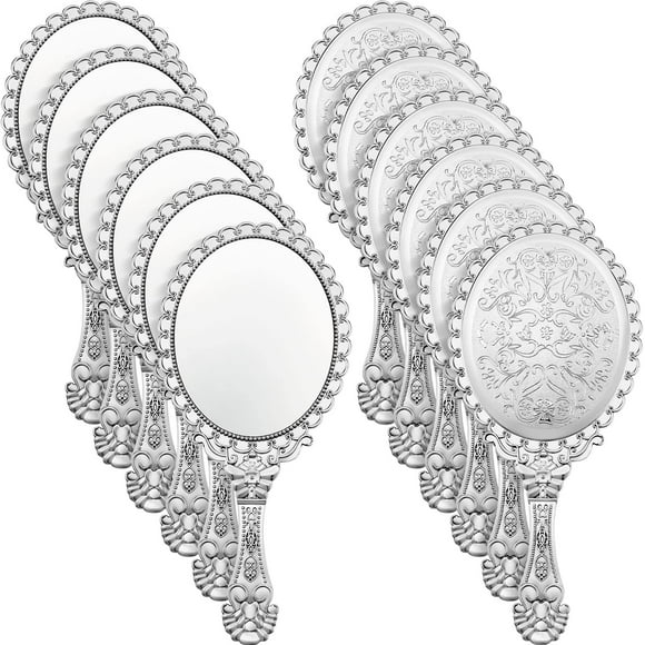 Espejo de mano Quinclay Vintage, 12 unidades, estampado en plata