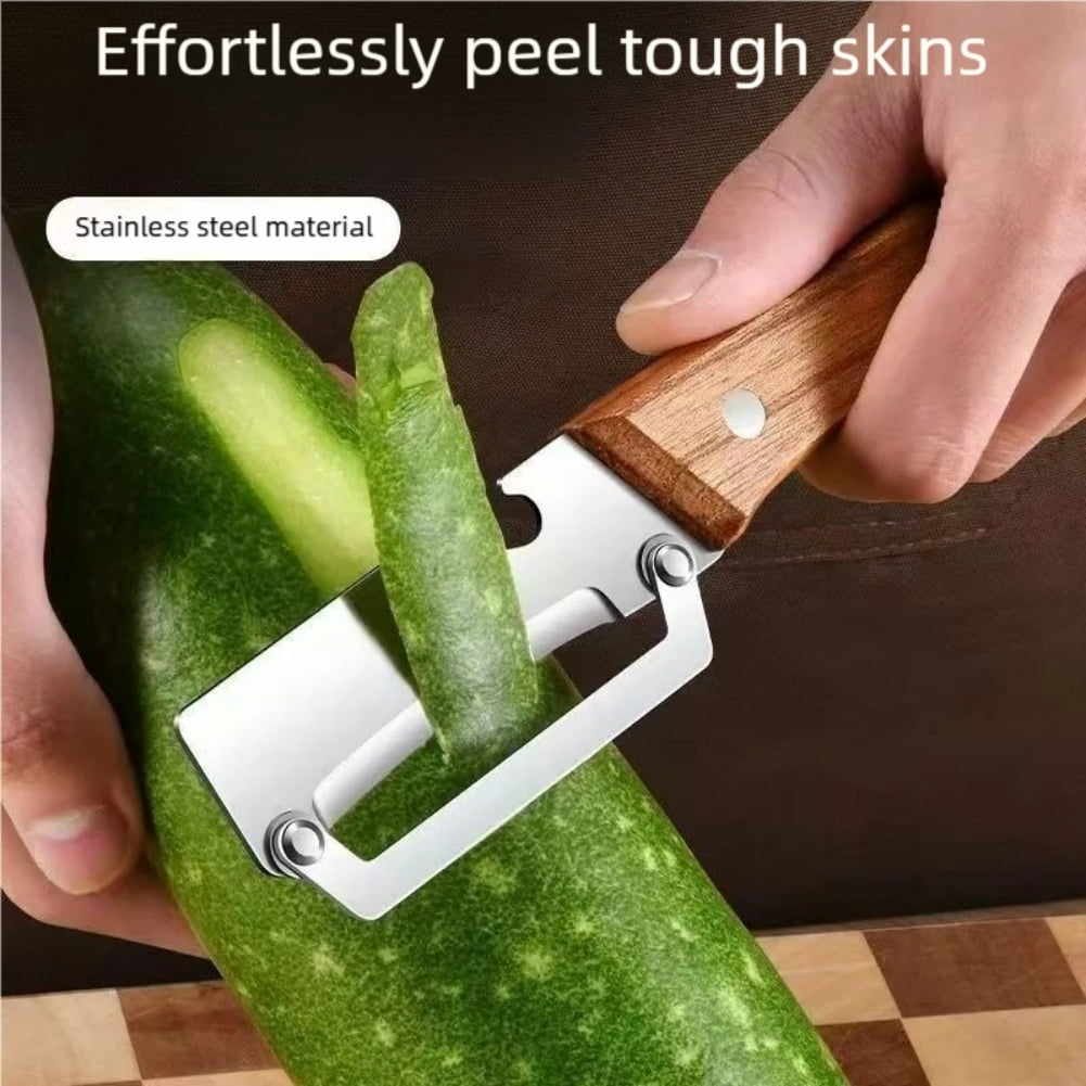 Vedaeyer Kitchen Multi-Function Stainless Steel Thickened Fruit Peeler Knife,Zero Snag Wooden Peeler,2-In-1 Multifunctional Design,Smooth, Ultra-Sharp Blade,Ideal For Kitchen Use